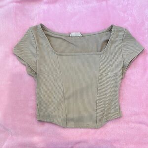 Altar'd State Cream Cap Sleeve Fitted Crop Blouse